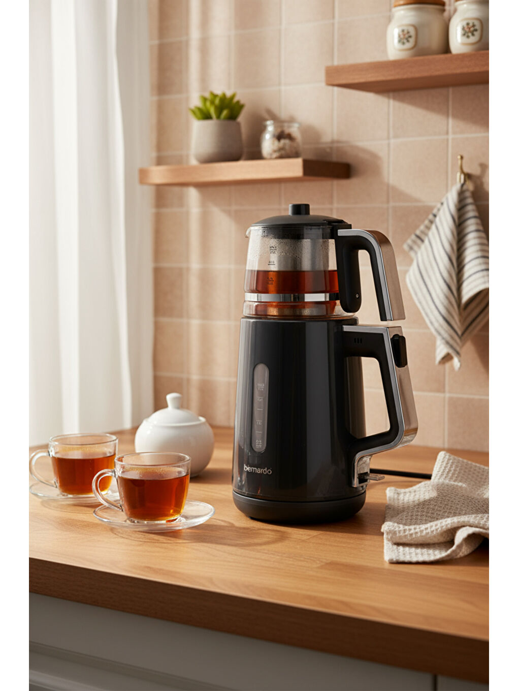 Venedik Cam Demlikli Çay Makinesi Gri-3