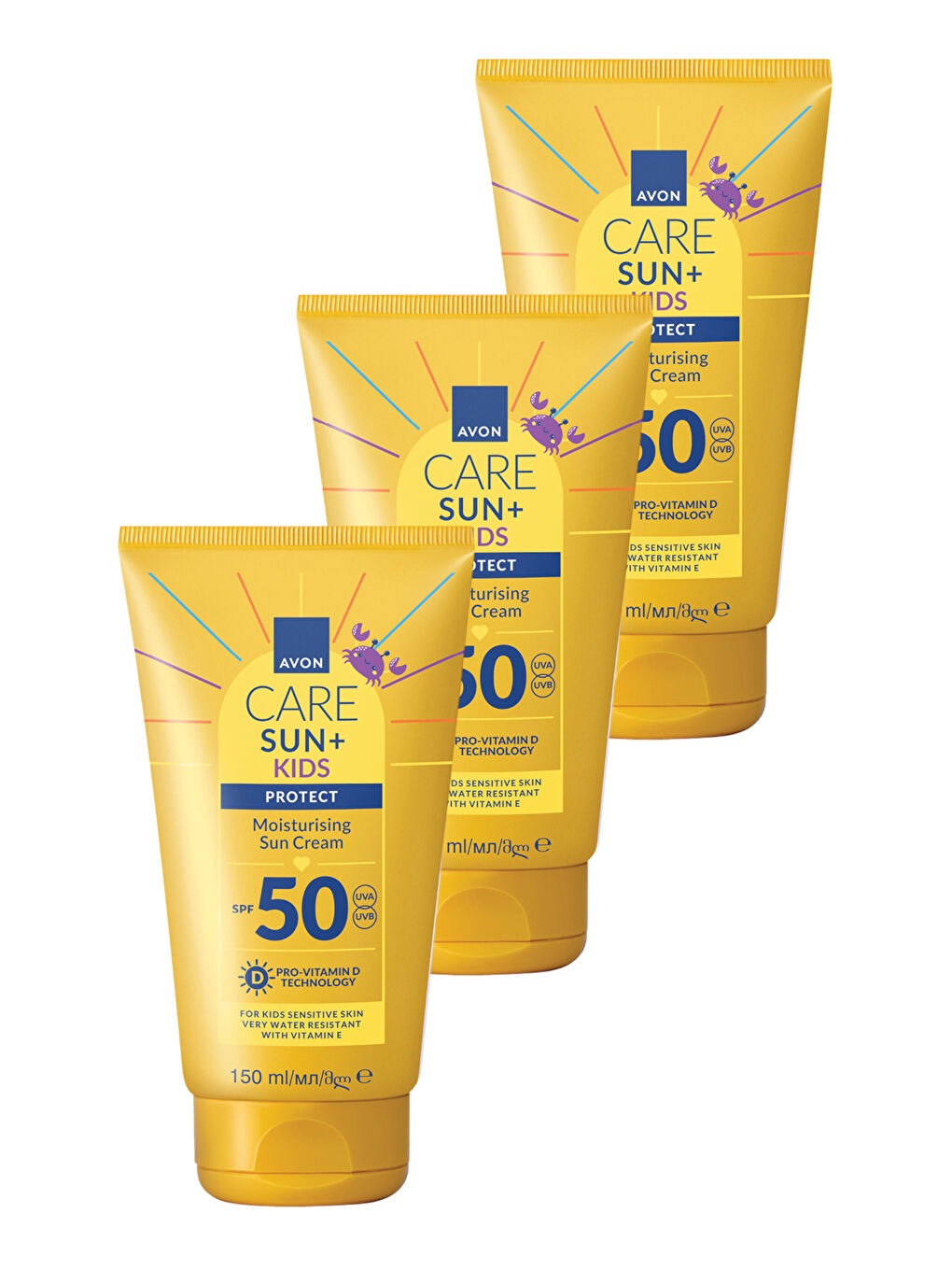 Care SUN+ PROTECT Çocuklar İçin Nemlendirici Güneş Kremi SPF50 150 Ml. Üçlü Paket