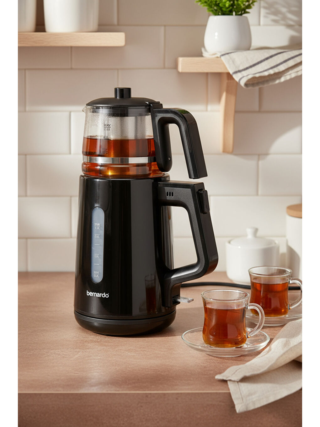 Venedik Cam Demlikli Çay Makinesi Siyah-2