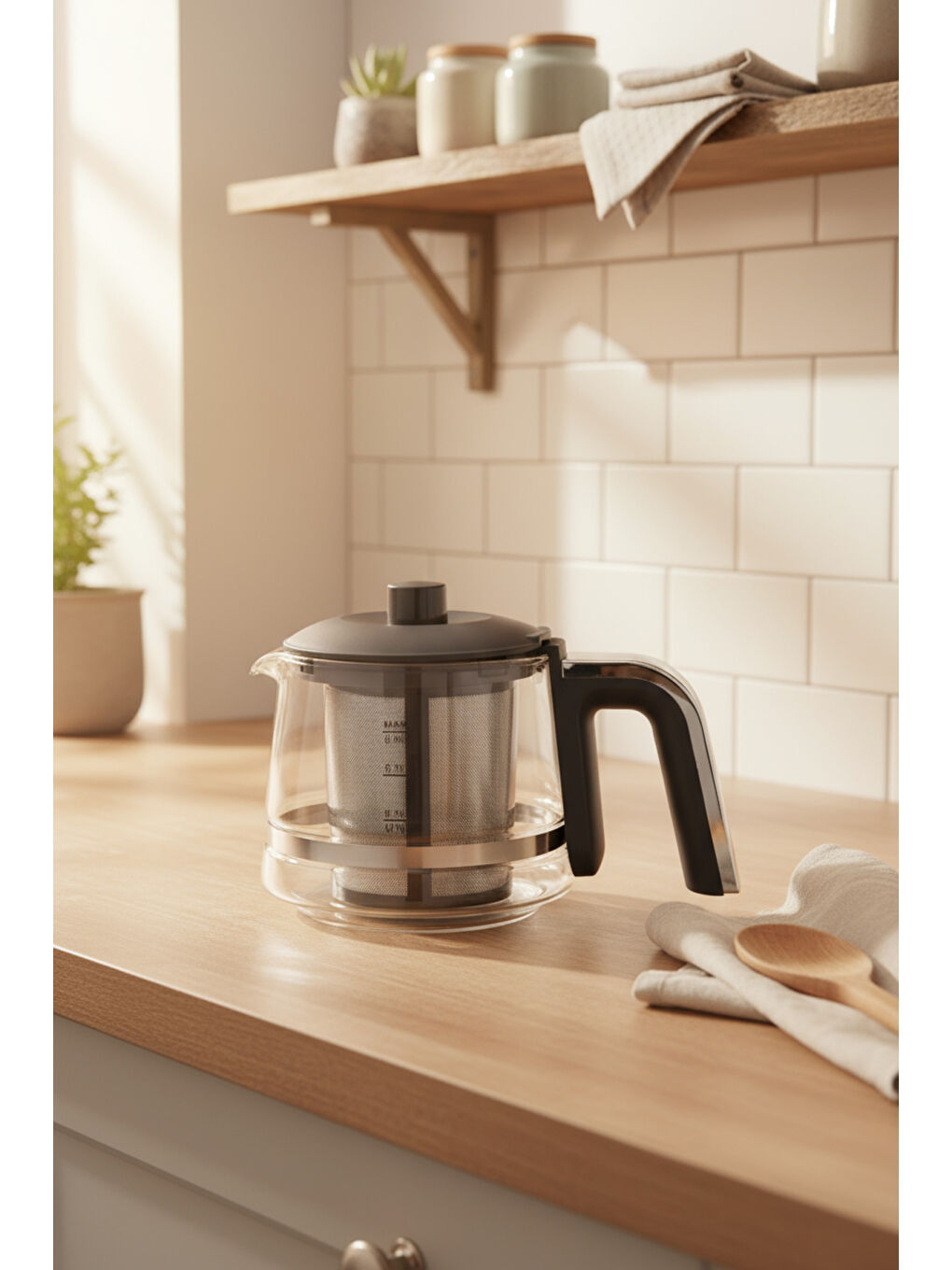 Venedik Cam Demlikli Çay Makinesi Gri-4