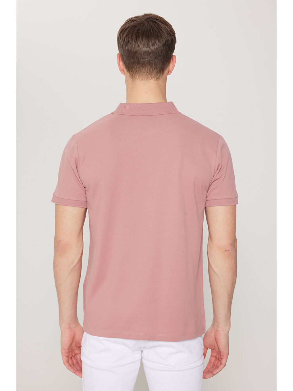 Pembe Erkek Gül Kurusu Slim Fit Dar Kesim Polo Yaka %100 Pamuk Kısa Kollu Tişört-8