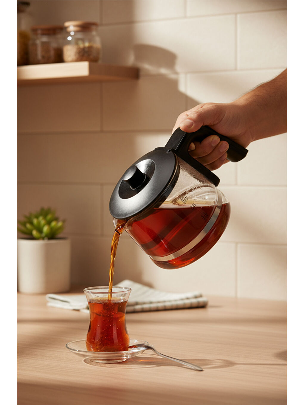 Venedik Cam Demlikli Çay Makinesi Siyah-3