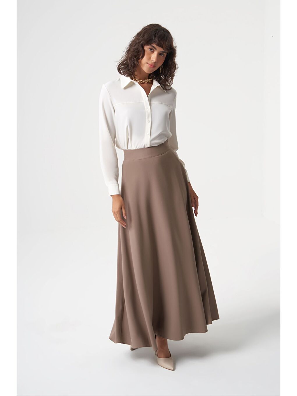 Basic Kloş Bej Etek-3