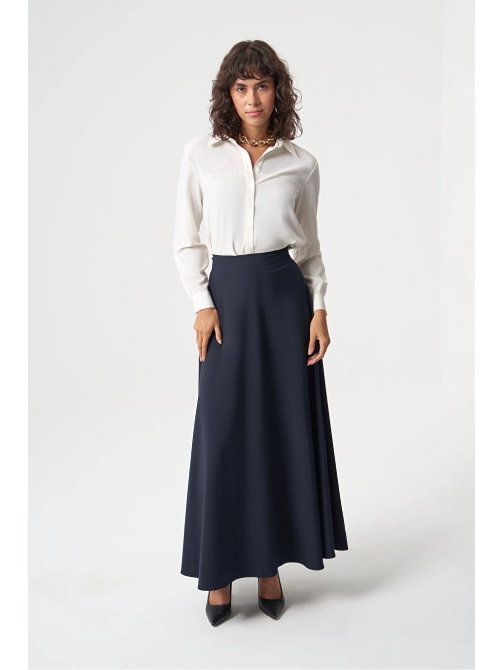 Basic Kloş Lacivert Etek-3
