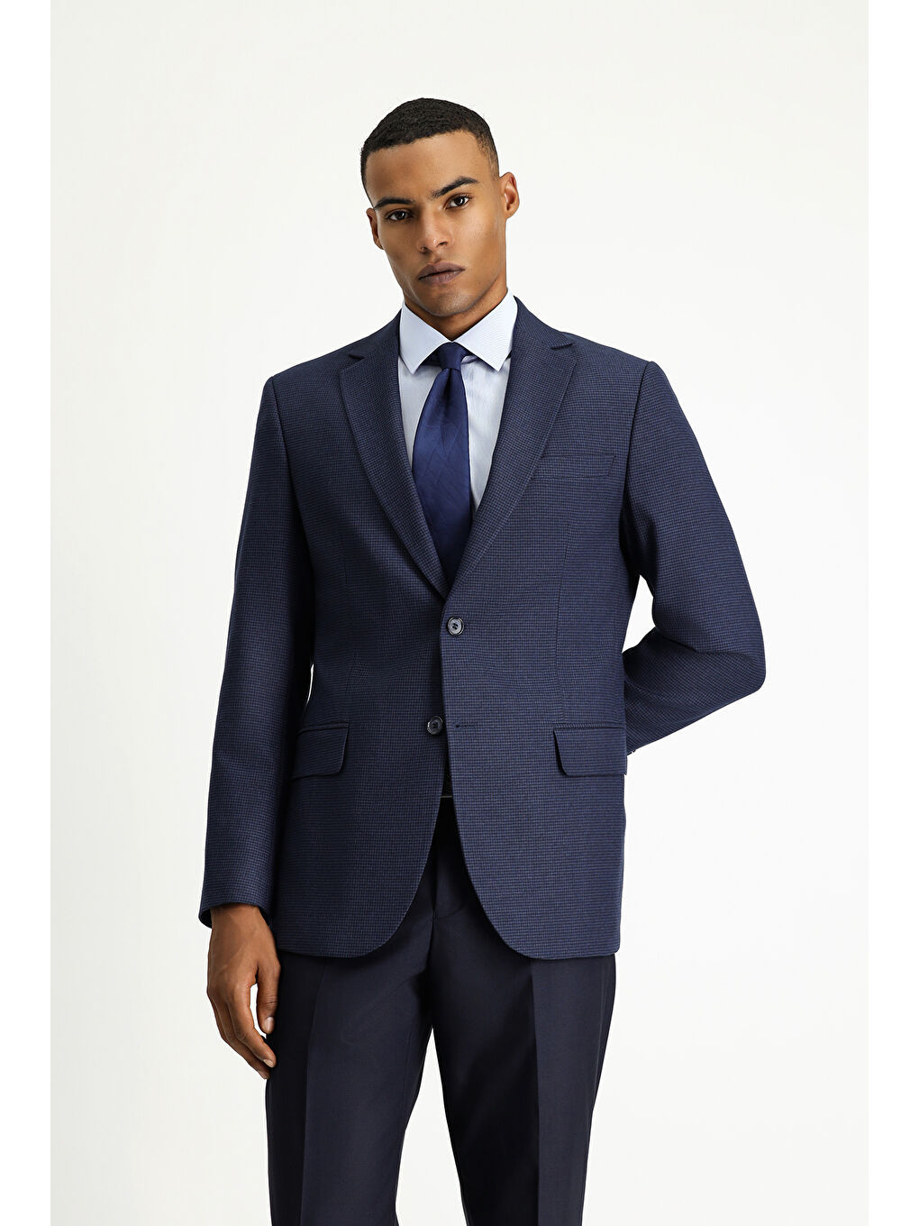 Lacivert Regular Fit Klasik Desenli Ceket