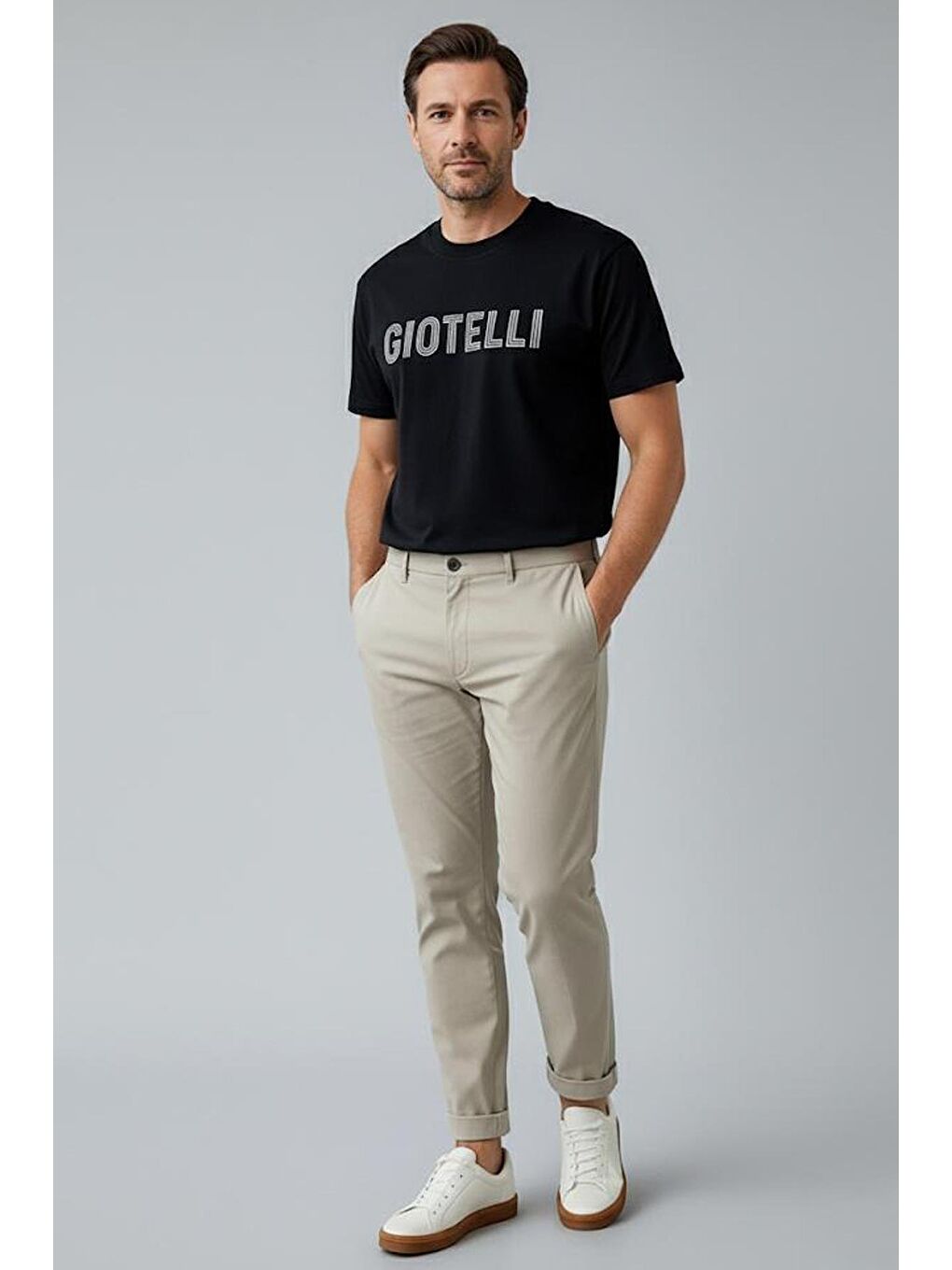 Giotelli Siyah Regular Fit %100 Pamuklu Baskılı Bisiklet Yaka Tişört-1
