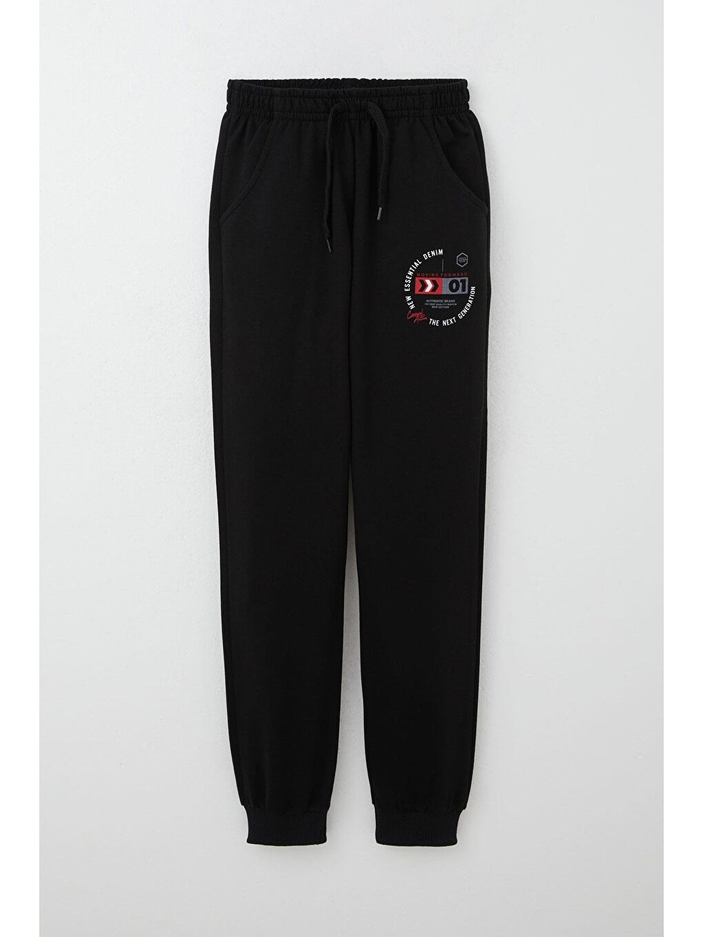 Erkek Çocuk Eşofman Altı Bağcık Aksesuarlı Yazı Baskılı Siyah (11-14 Yaş)