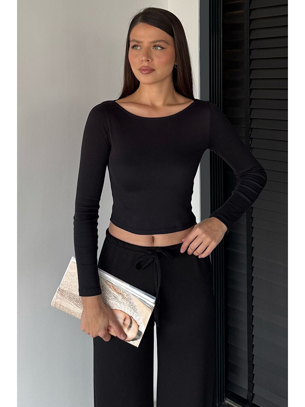 Siyah Kadın Elastanlı Slim Fit Basic Body Bluz