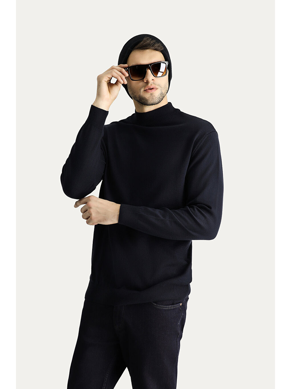 Lacivert Bato Yaka Slim Fit Dar Kesim Pamuklu Triko Kazak-2