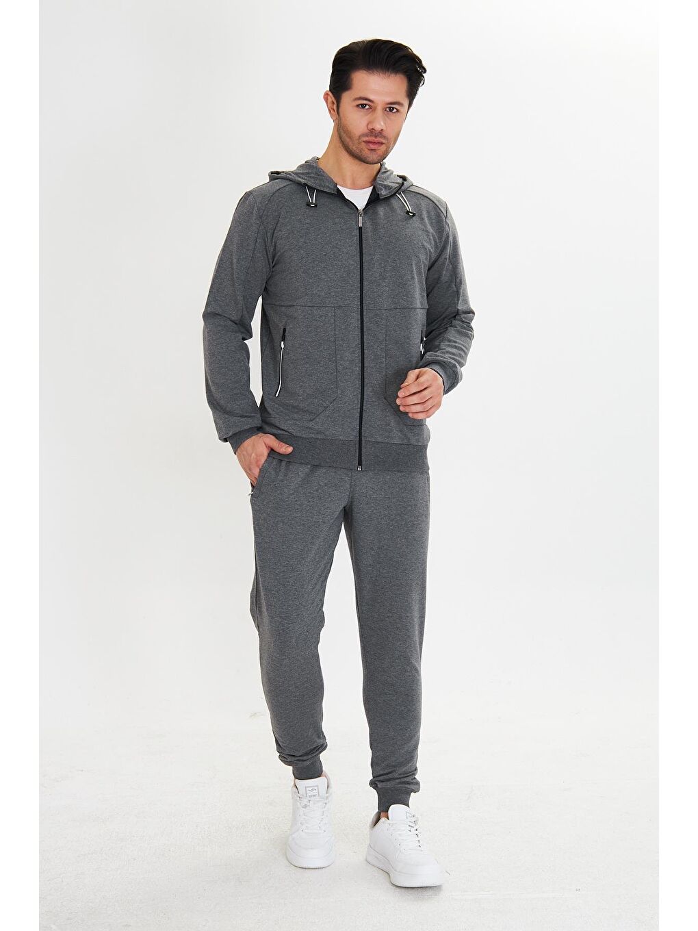 Pamuklu Kapüşonlu Erkek Eşofman Takımı Antrasit 5746-A-1