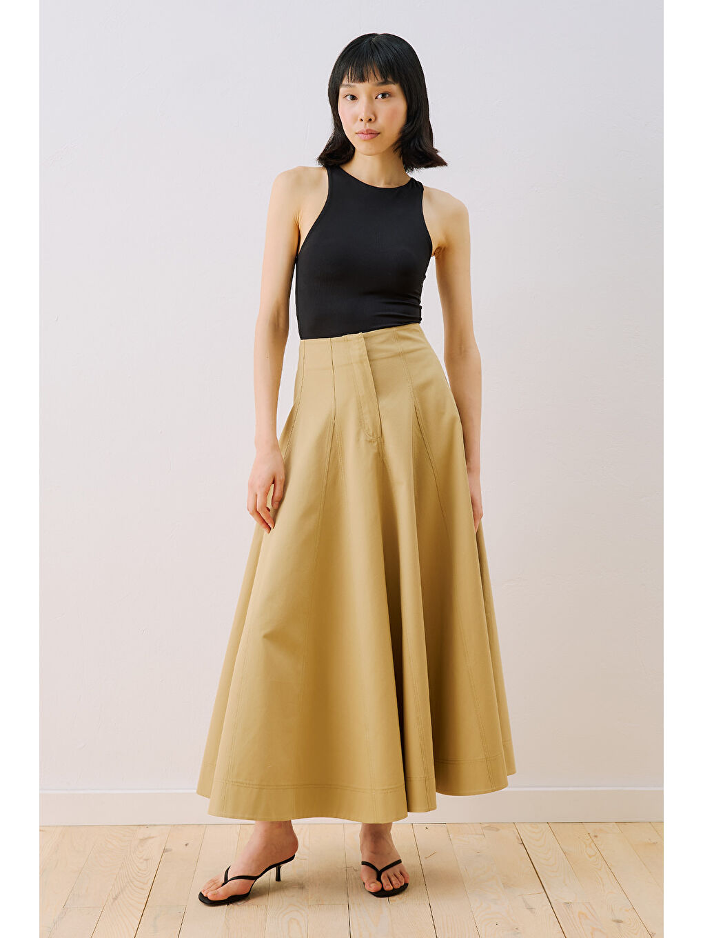 Kahverengi Parçalı Gabardin Etek Camel-2