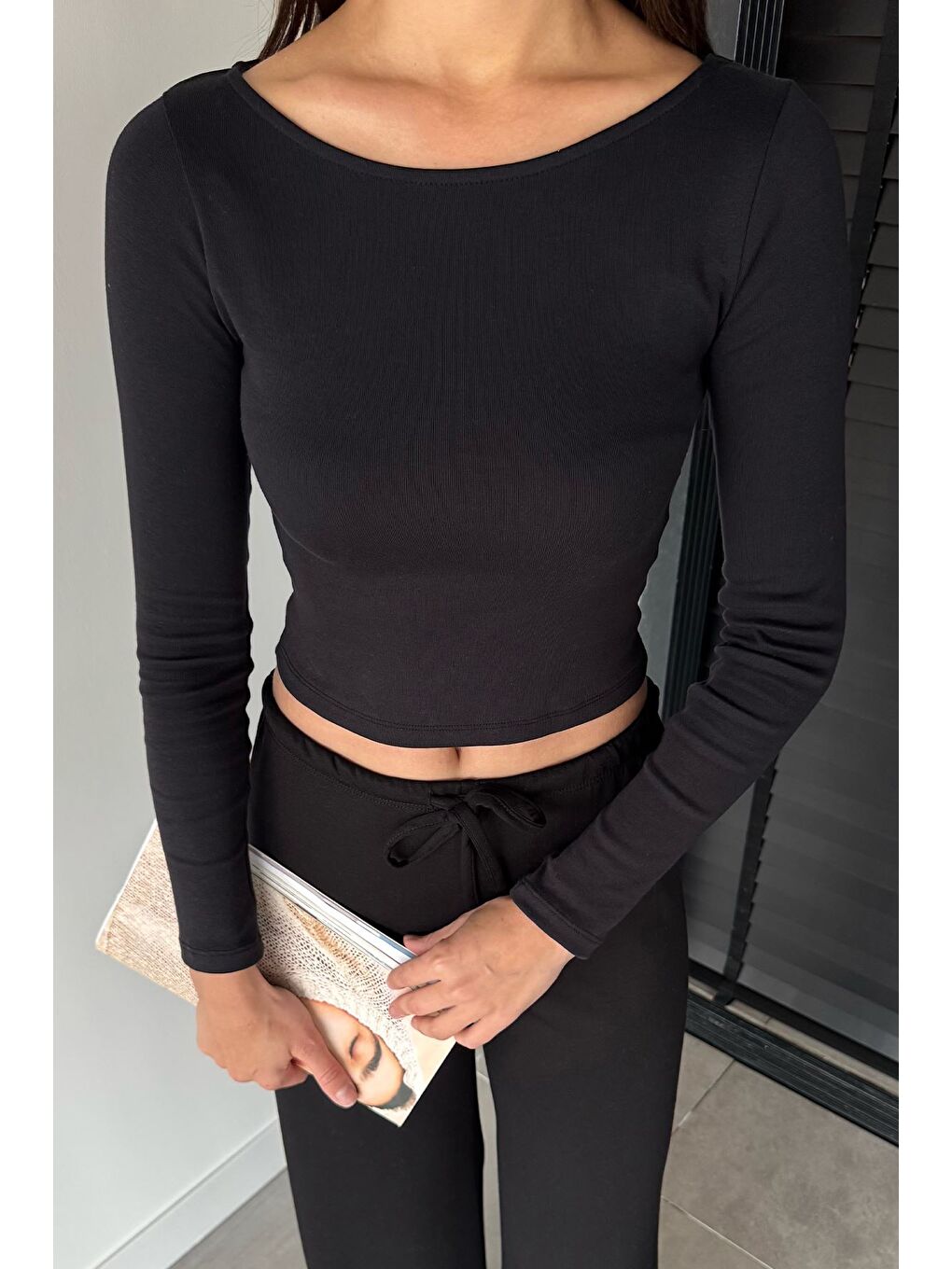 Siyah Kadın Elastanlı Slim Fit Basic Body Bluz-1