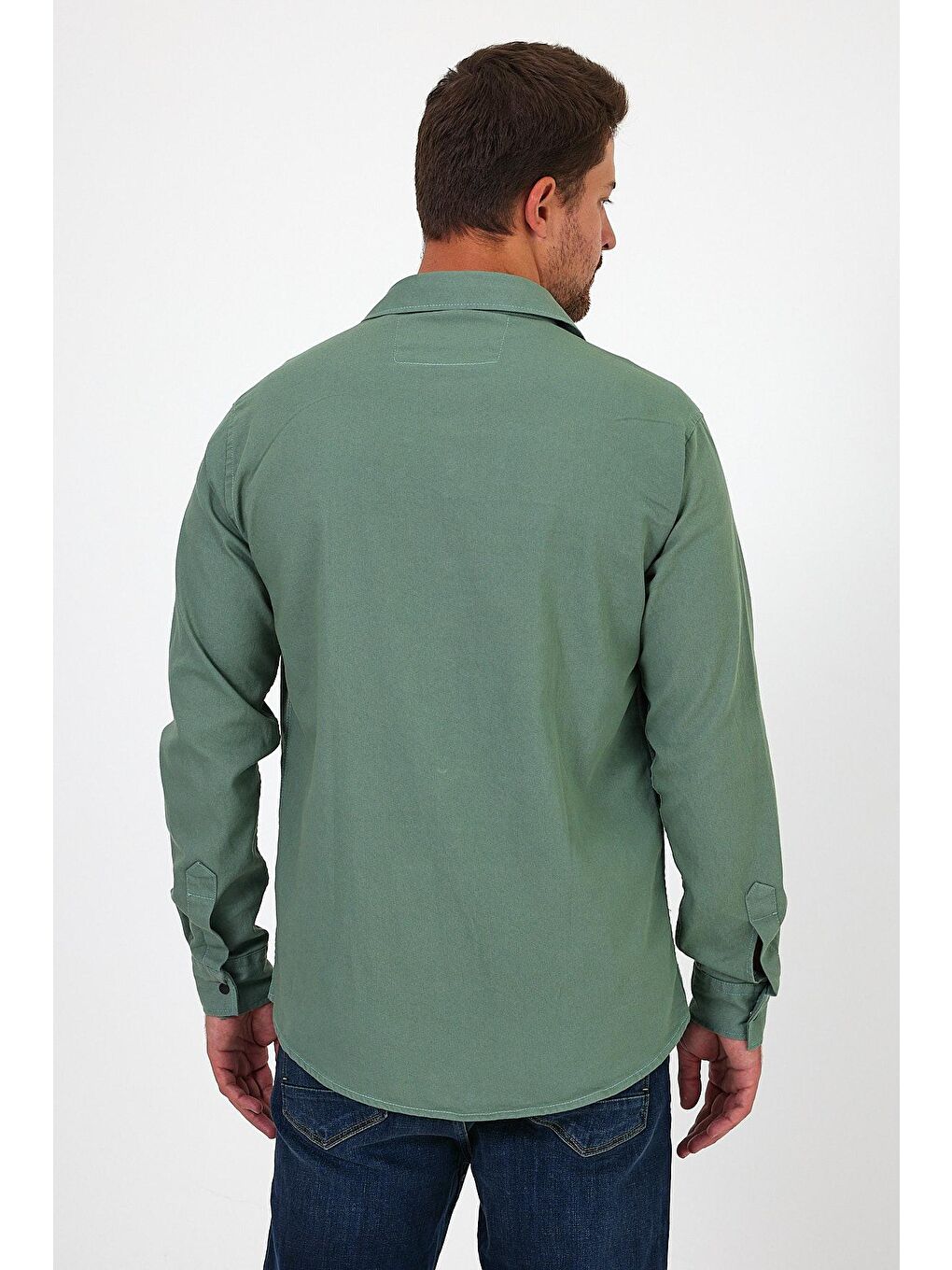 Yeşil Regular Fit Çift Cepli Çıt Çıt Düğme Detaylı  Erkek Jean Gömlek RF0290-5