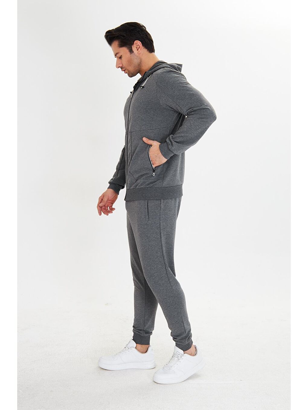 Pamuklu Kapüşonlu Erkek Eşofman Takımı Antrasit 5746-A-3