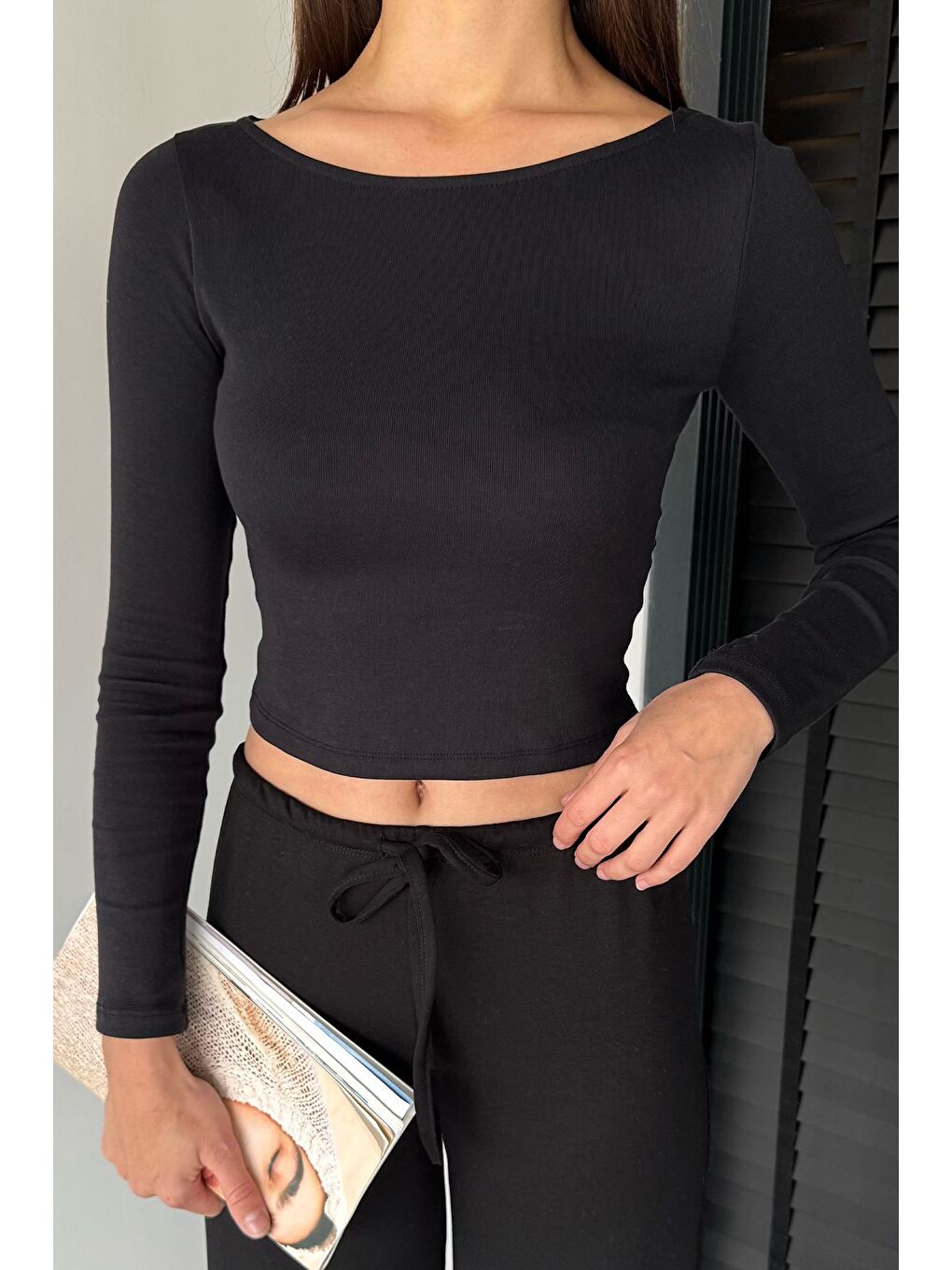 Siyah Kadın Elastanlı Slim Fit Basic Body Bluz-2