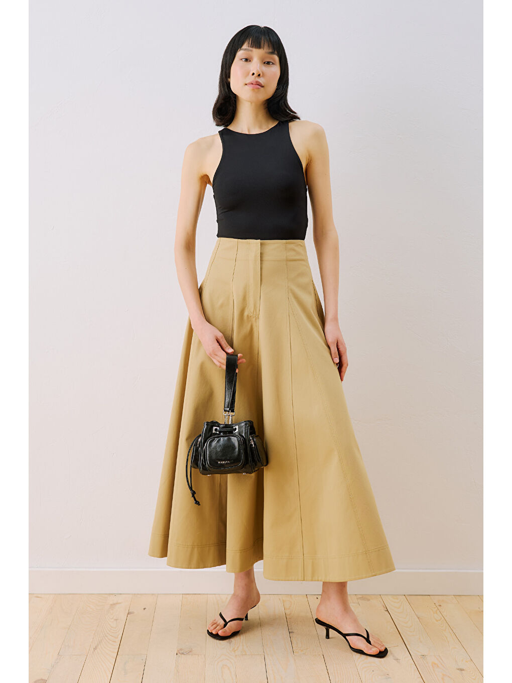 Kahverengi Parçalı Gabardin Etek Camel-4