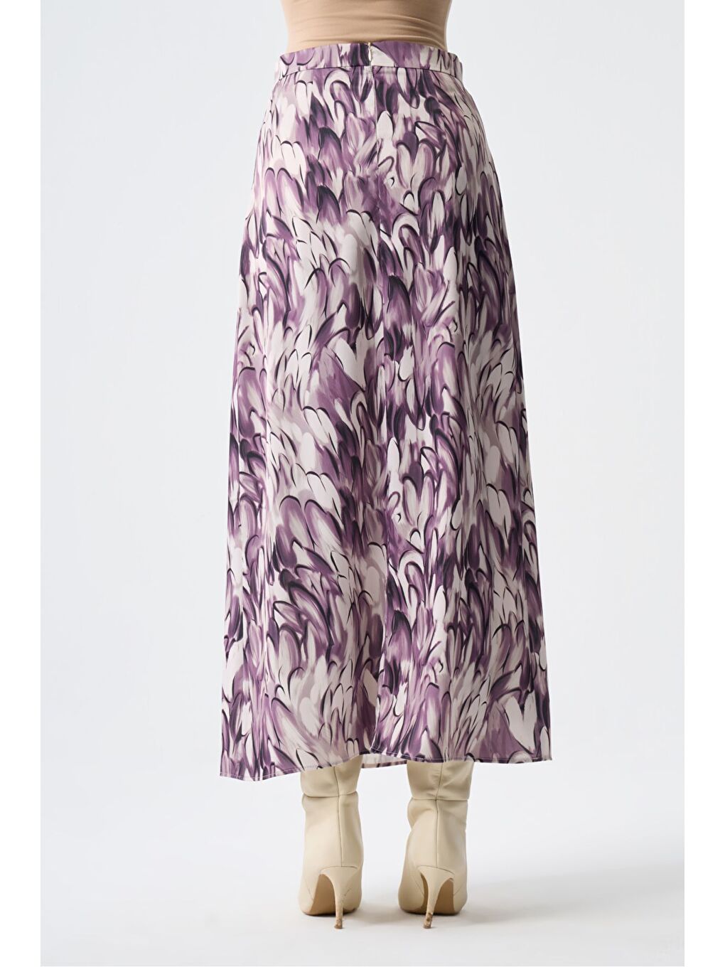 Karışık Elips Desenli Saten Desenli Etek-3