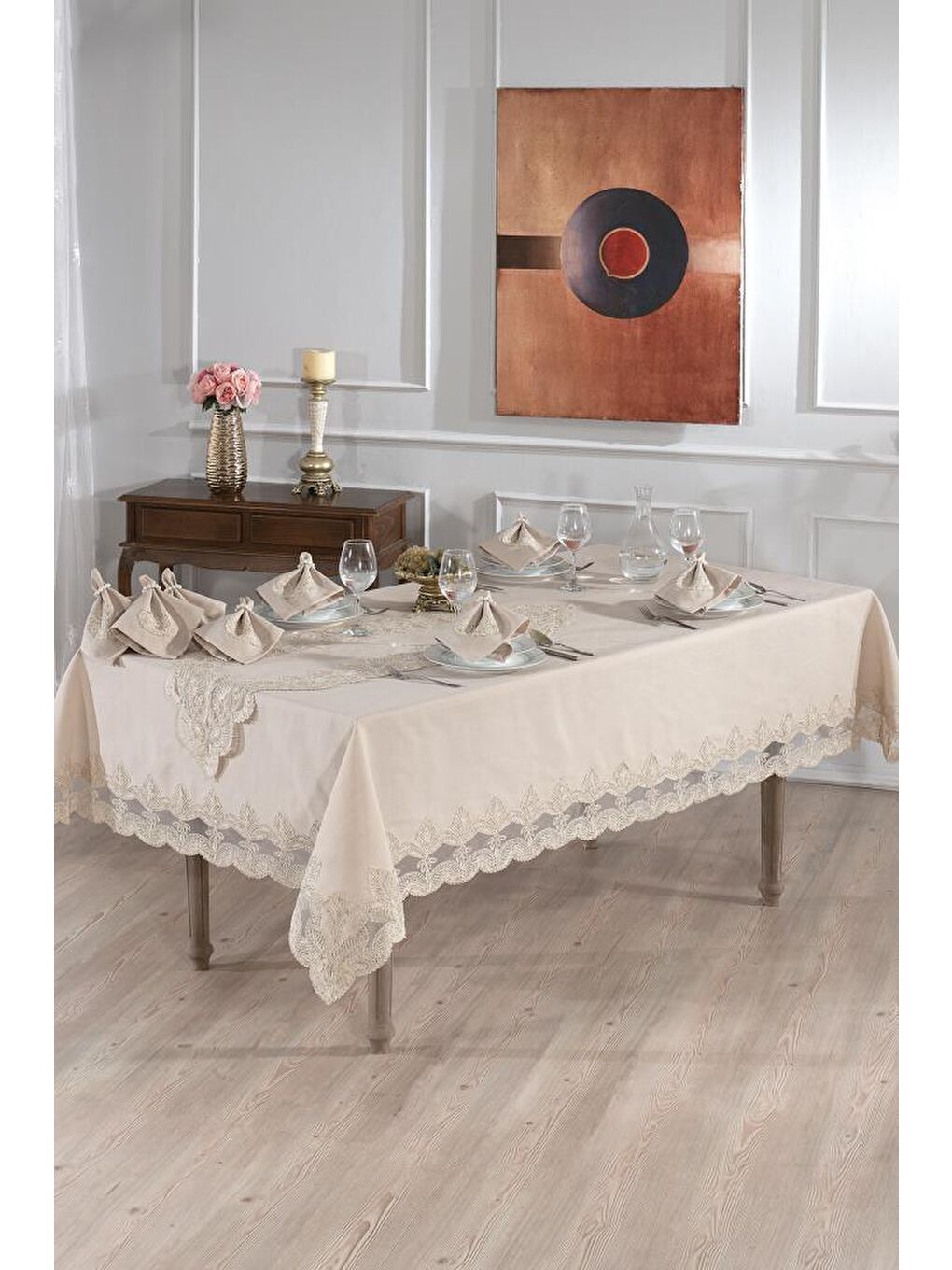 Kahverengi Midye Masa Örtüsü Takımı 26 Parça Cappucino