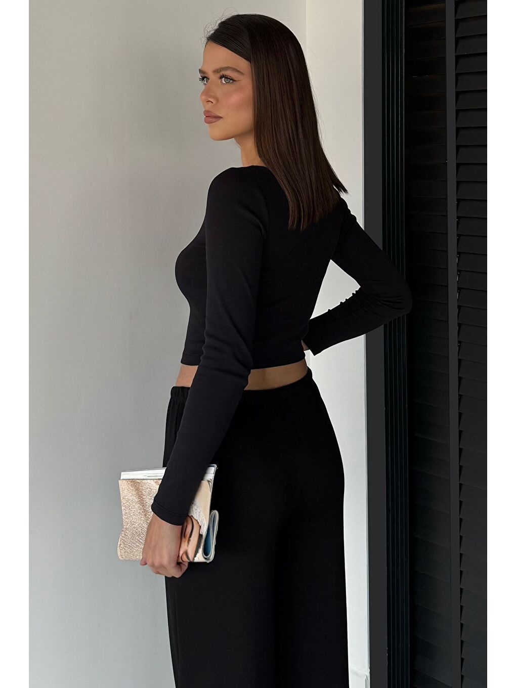 Siyah Kadın Elastanlı Slim Fit Basic Body Bluz-3