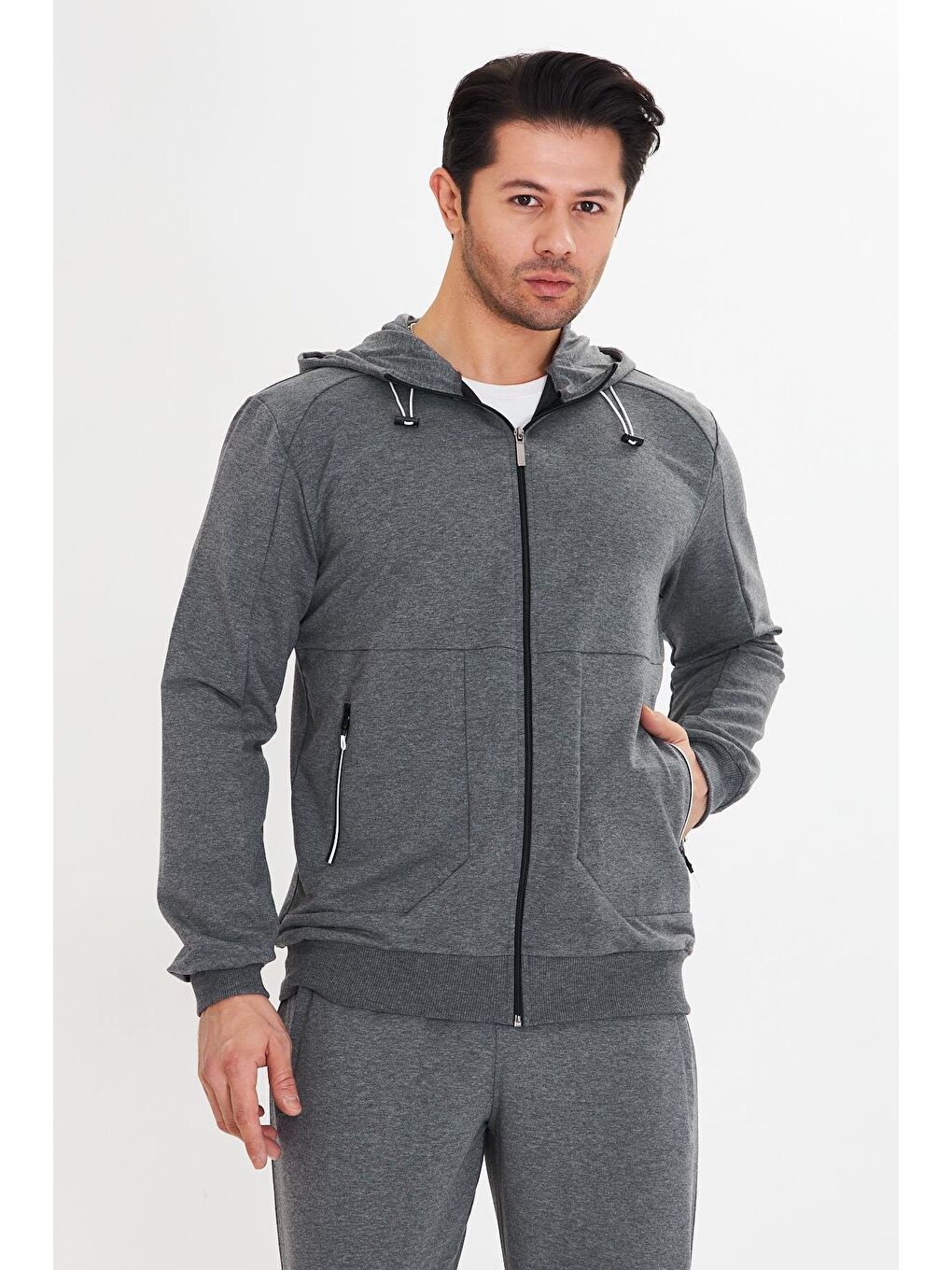 Pamuklu Kapüşonlu Erkek Eşofman Takımı Antrasit 5746-A-4