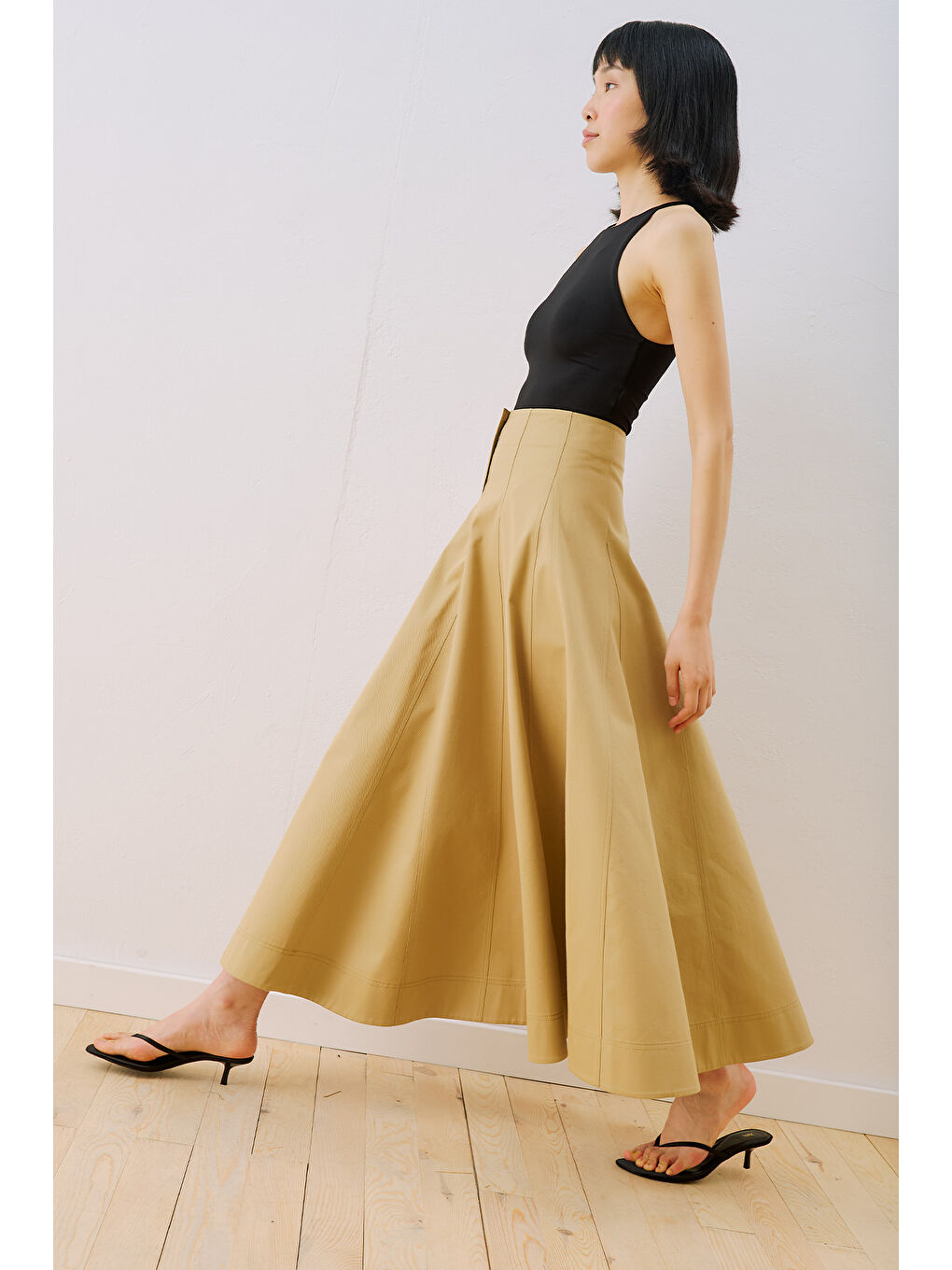 Kahverengi Parçalı Gabardin Etek Camel-5