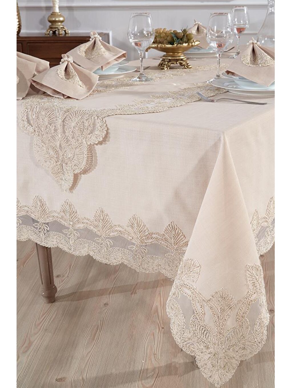 Kahverengi Midye Masa Örtüsü Takımı 26 Parça Cappucino-1