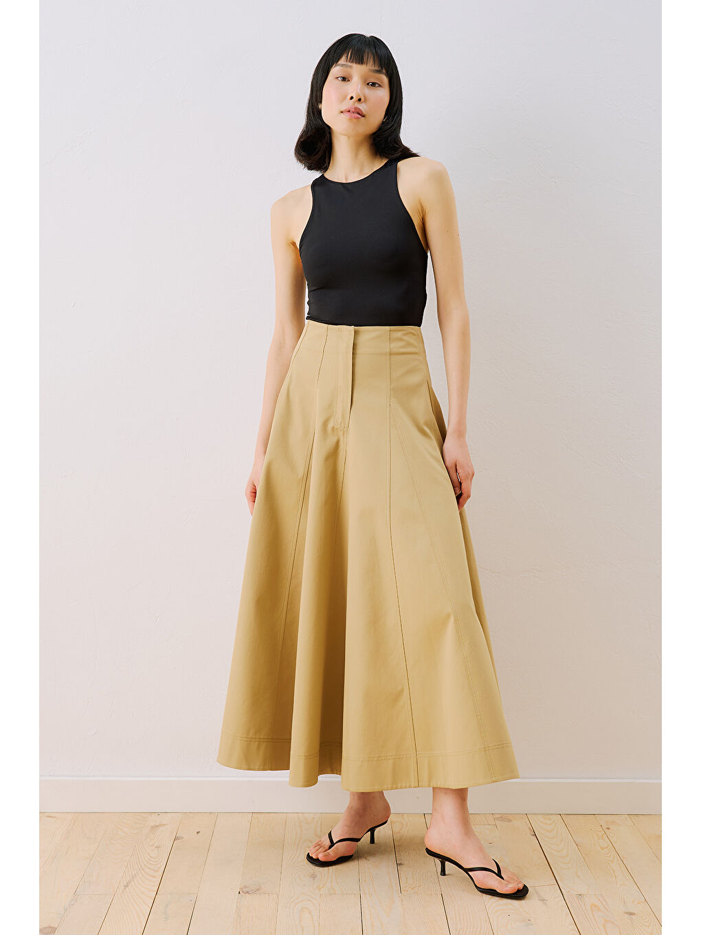 Kahverengi Parçalı Gabardin Etek Camel-7