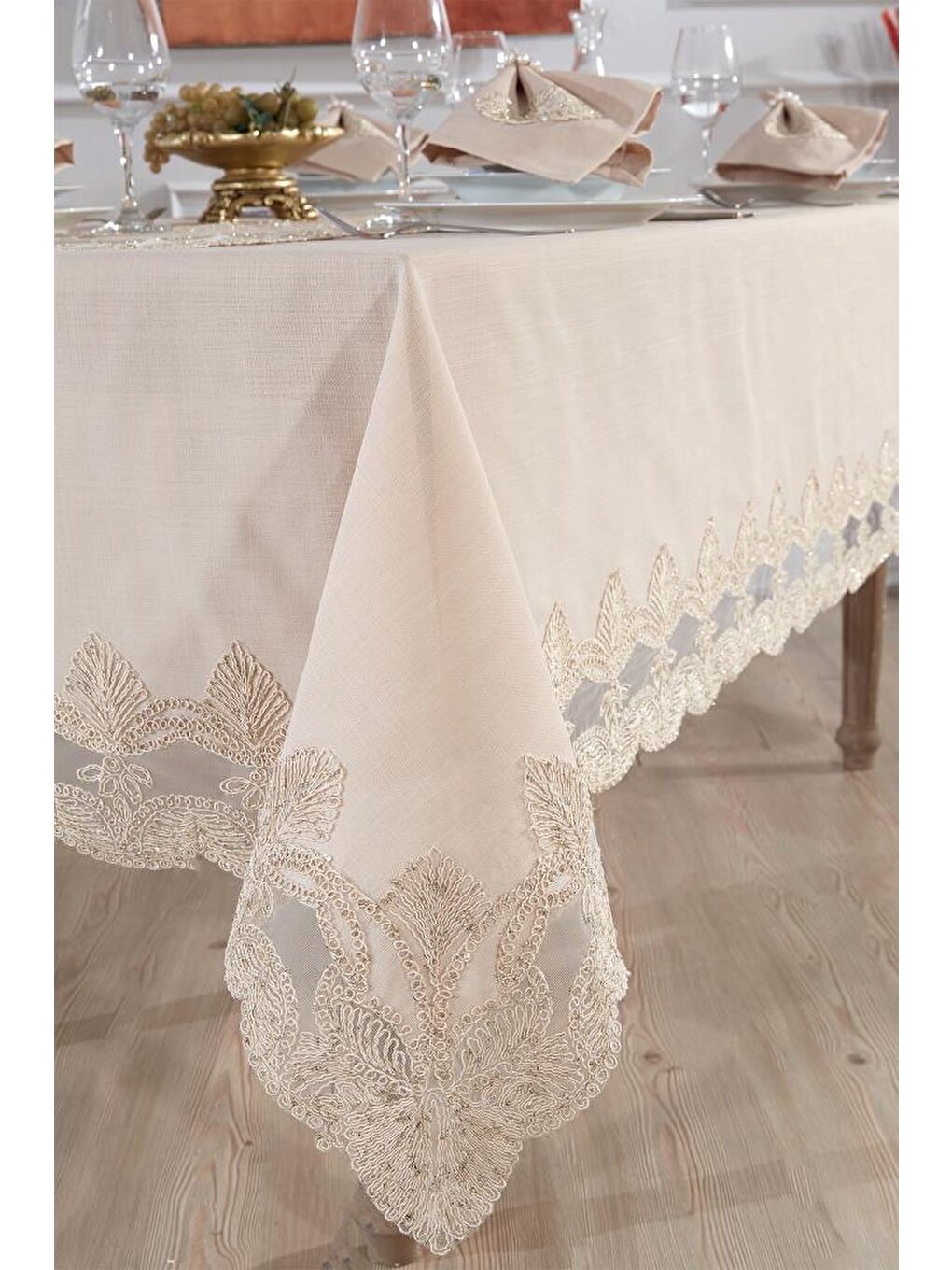 Kahverengi Midye Masa Örtüsü Takımı 26 Parça Cappucino-2