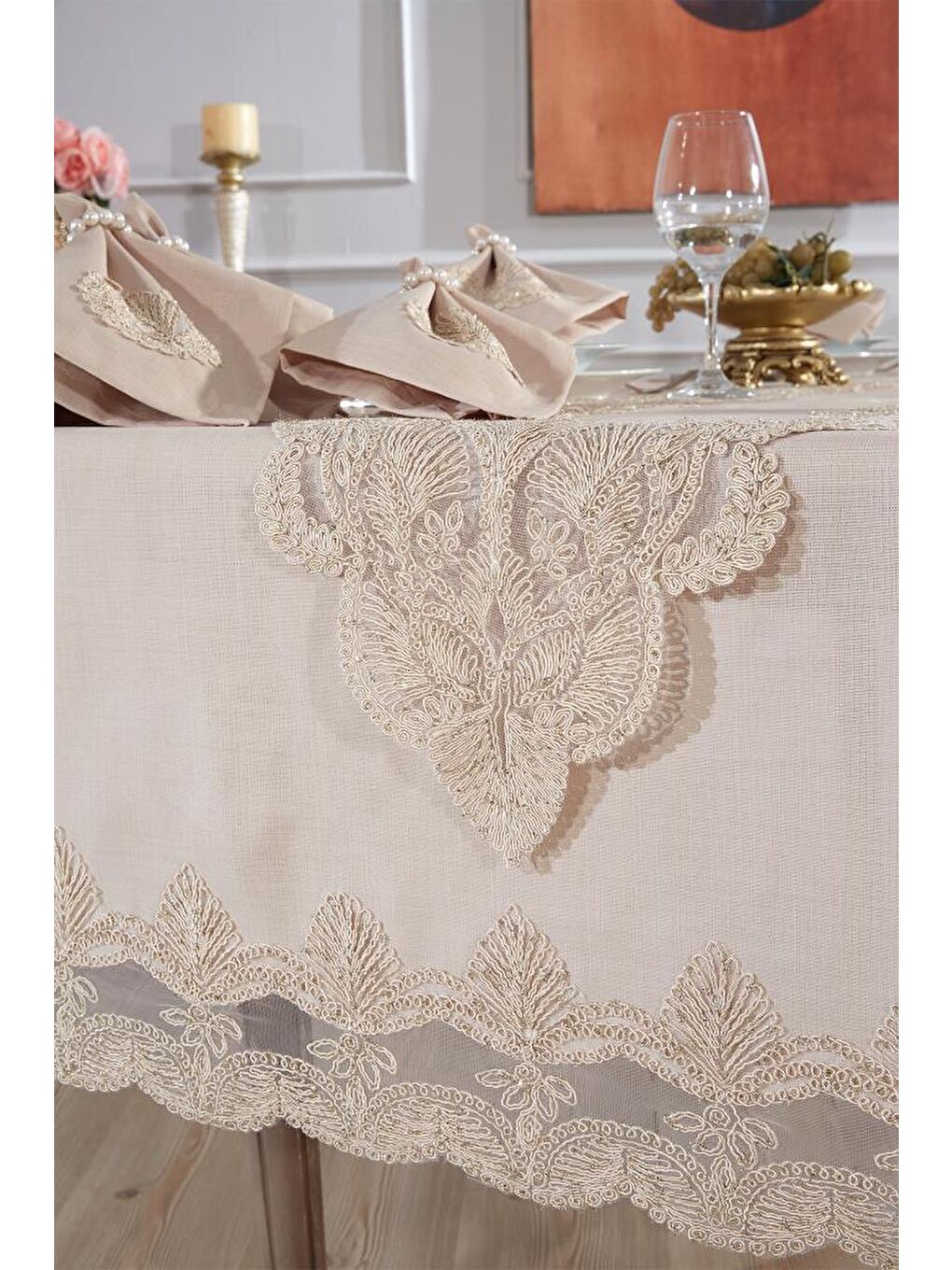 Kahverengi Midye Masa Örtüsü Takımı 26 Parça Cappucino-4