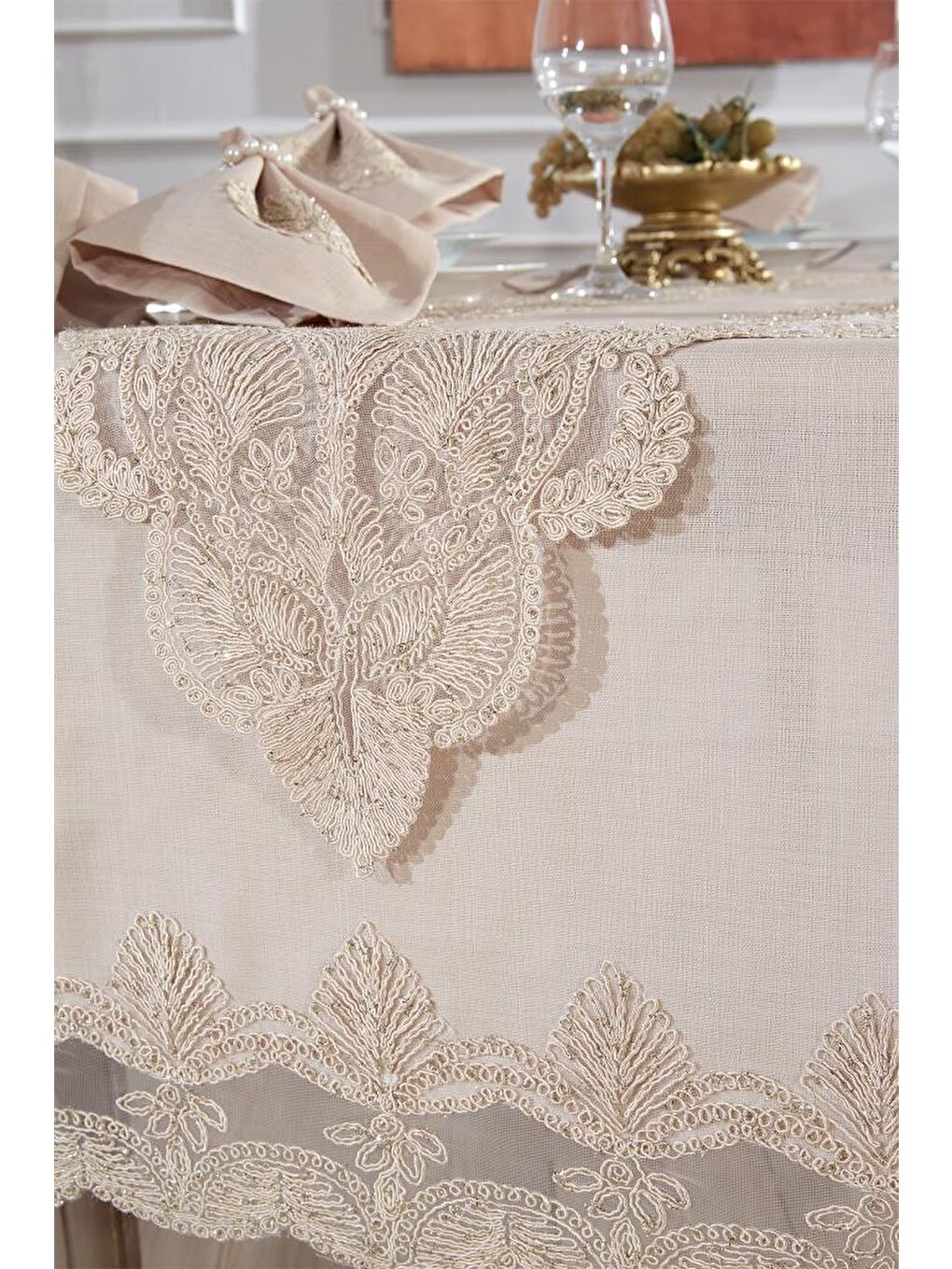 Kahverengi Midye Masa Örtüsü Takımı 26 Parça Cappucino-5