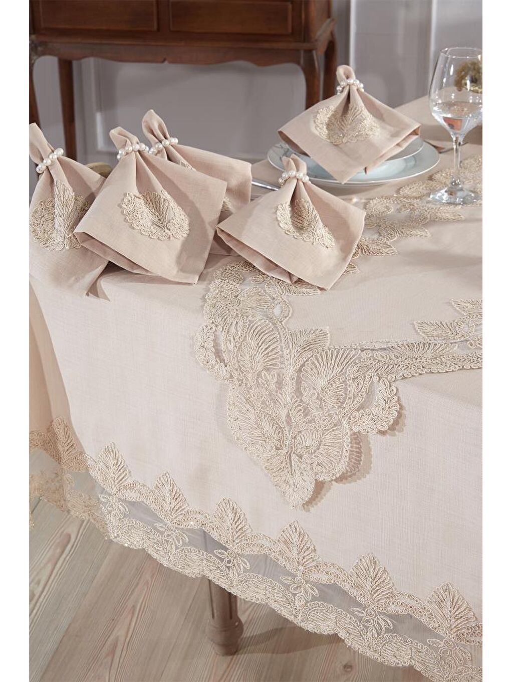 Kahverengi Midye Masa Örtüsü Takımı 26 Parça Cappucino-6