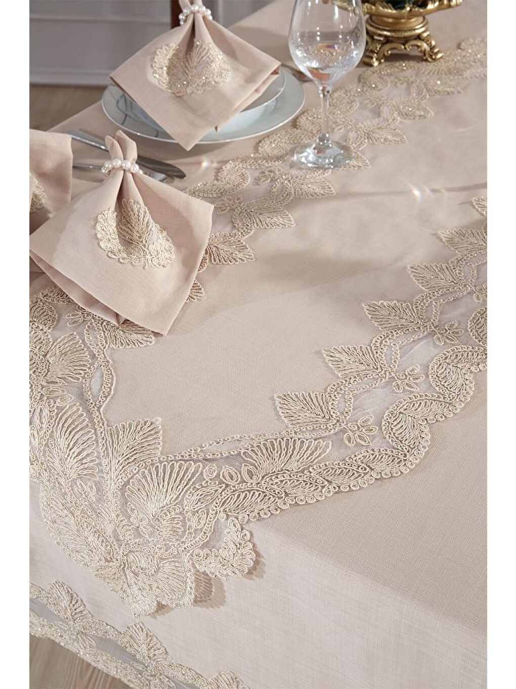 Kahverengi Midye Masa Örtüsü Takımı 26 Parça Cappucino-7