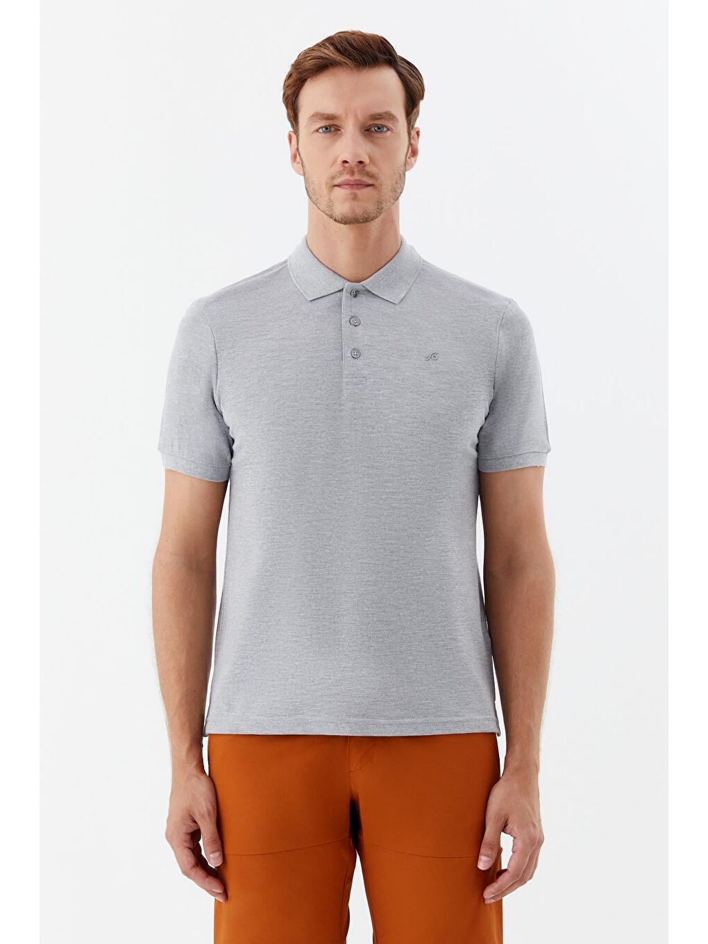 Gri Melanj Regular Fit %100 Pamuklu Polo Yaka Tişört