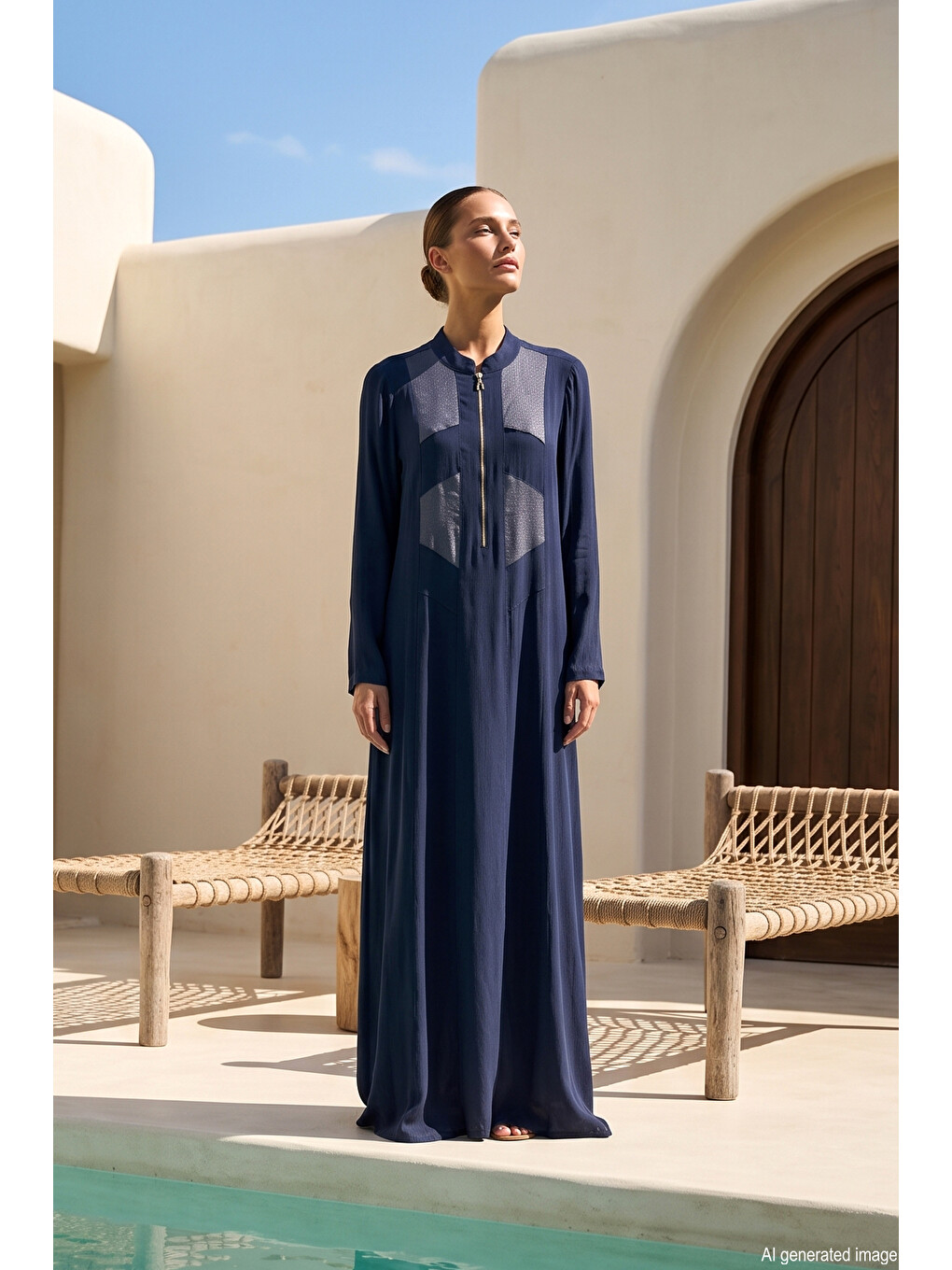 Önü Yarım Fermuar Detay Elbise 2029 Lacivert