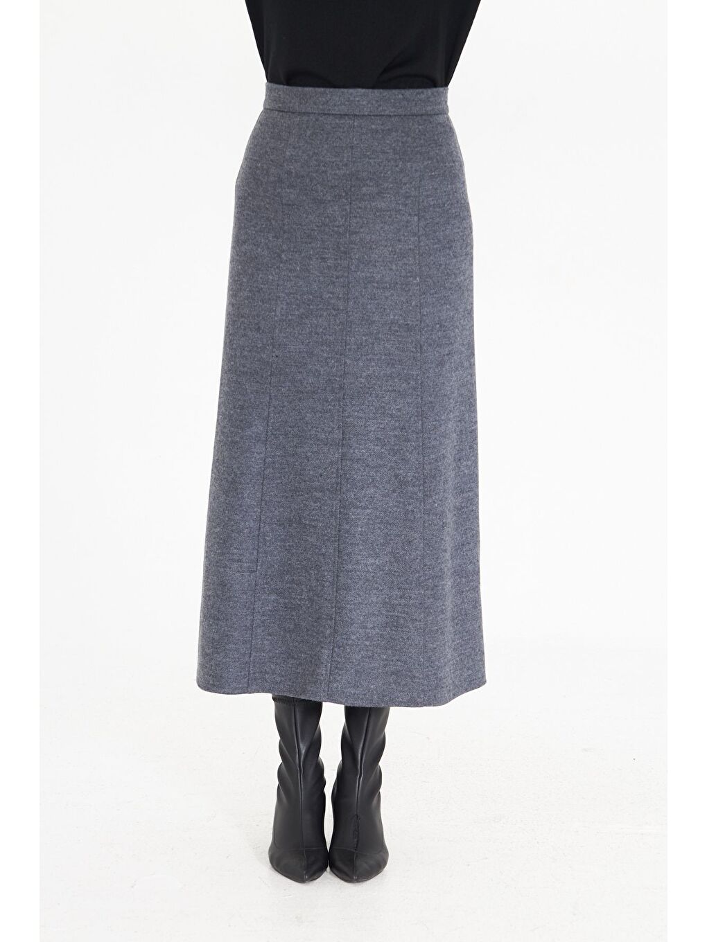 Keçe Dokulu Gri Kloş Etek