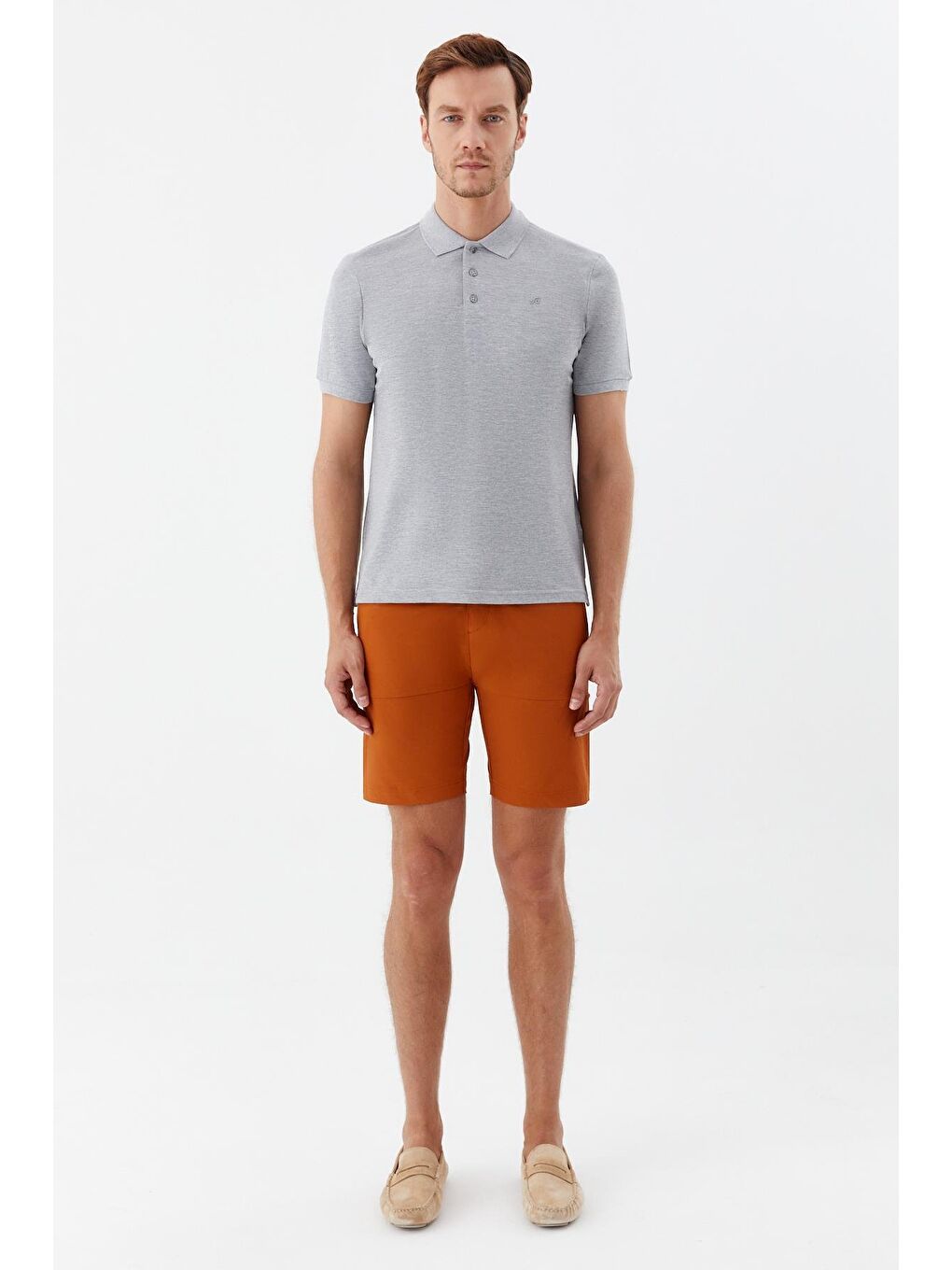 Gri Melanj Regular Fit %100 Pamuklu Polo Yaka Tişört-1