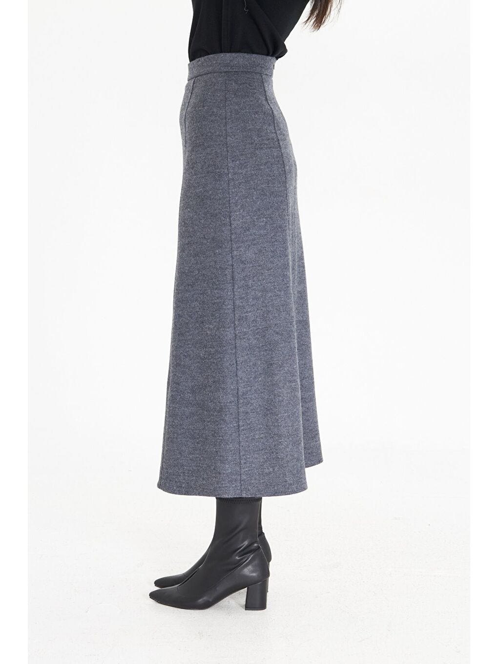 Keçe Dokulu Gri Kloş Etek-1