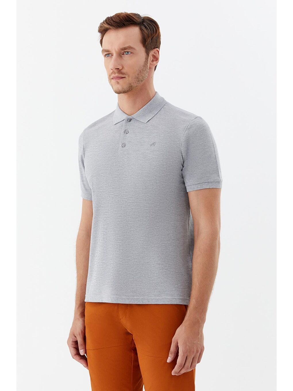 Gri Melanj Regular Fit %100 Pamuklu Polo Yaka Tişört-2