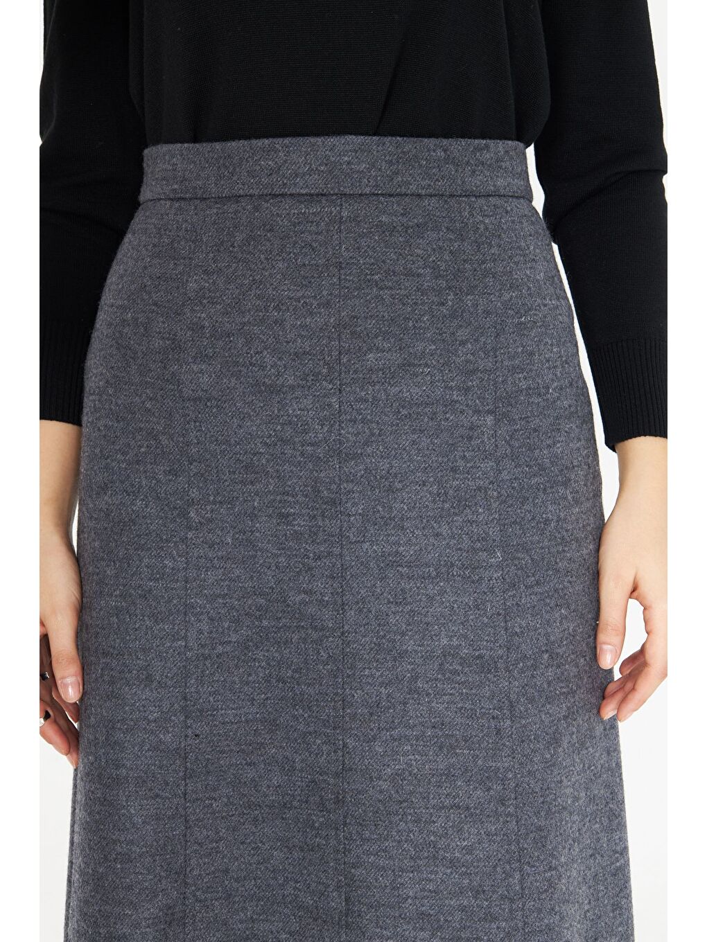 Keçe Dokulu Gri Kloş Etek-2