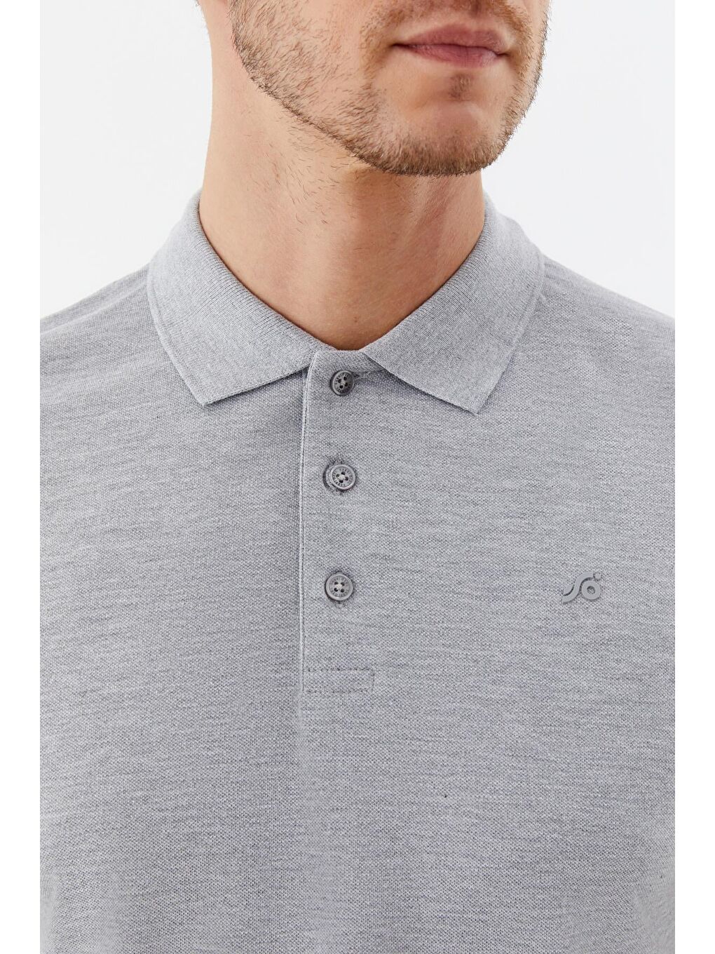 Gri Melanj Regular Fit %100 Pamuklu Polo Yaka Tişört-3
