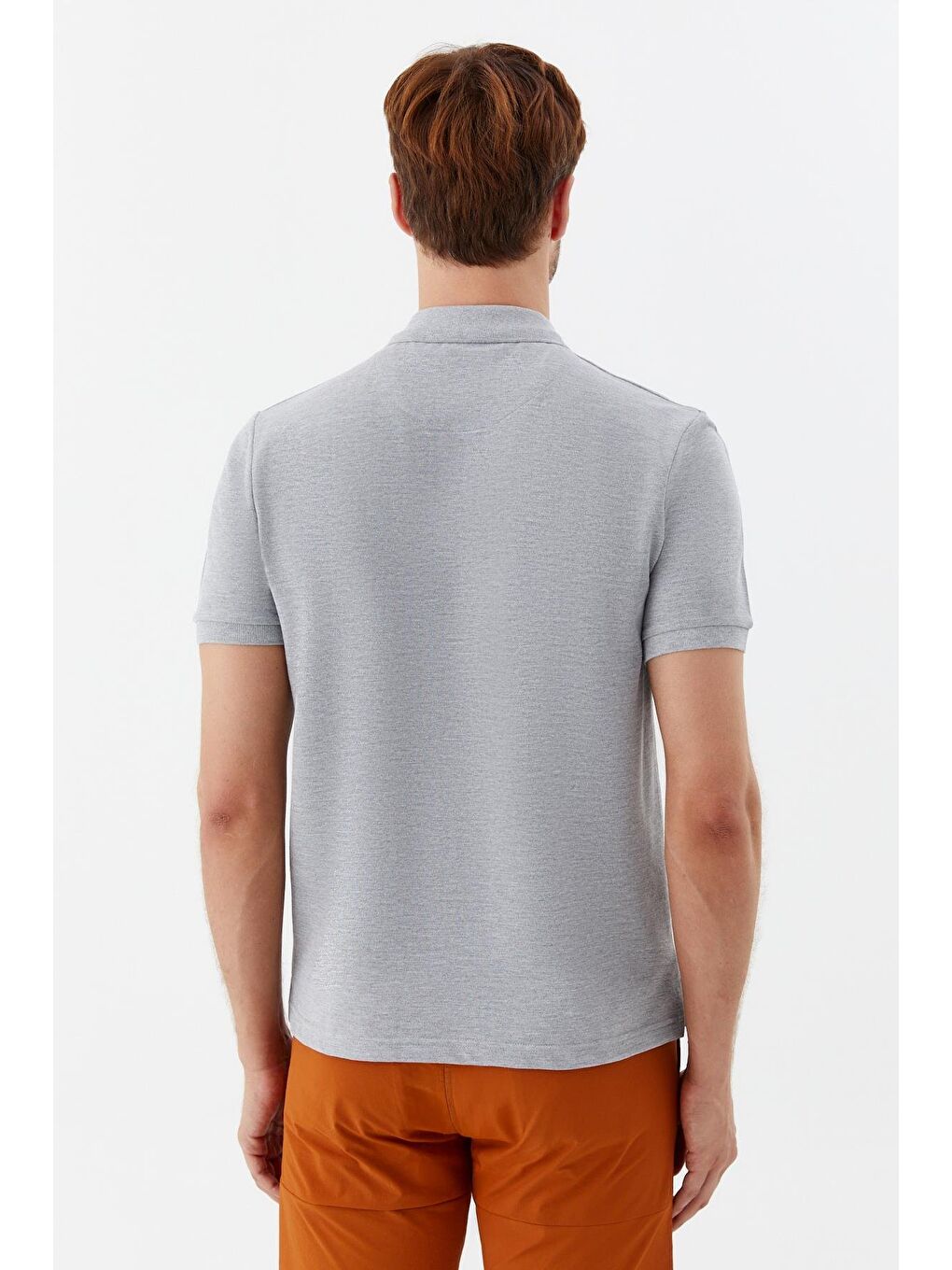 Gri Melanj Regular Fit %100 Pamuklu Polo Yaka Tişört-4