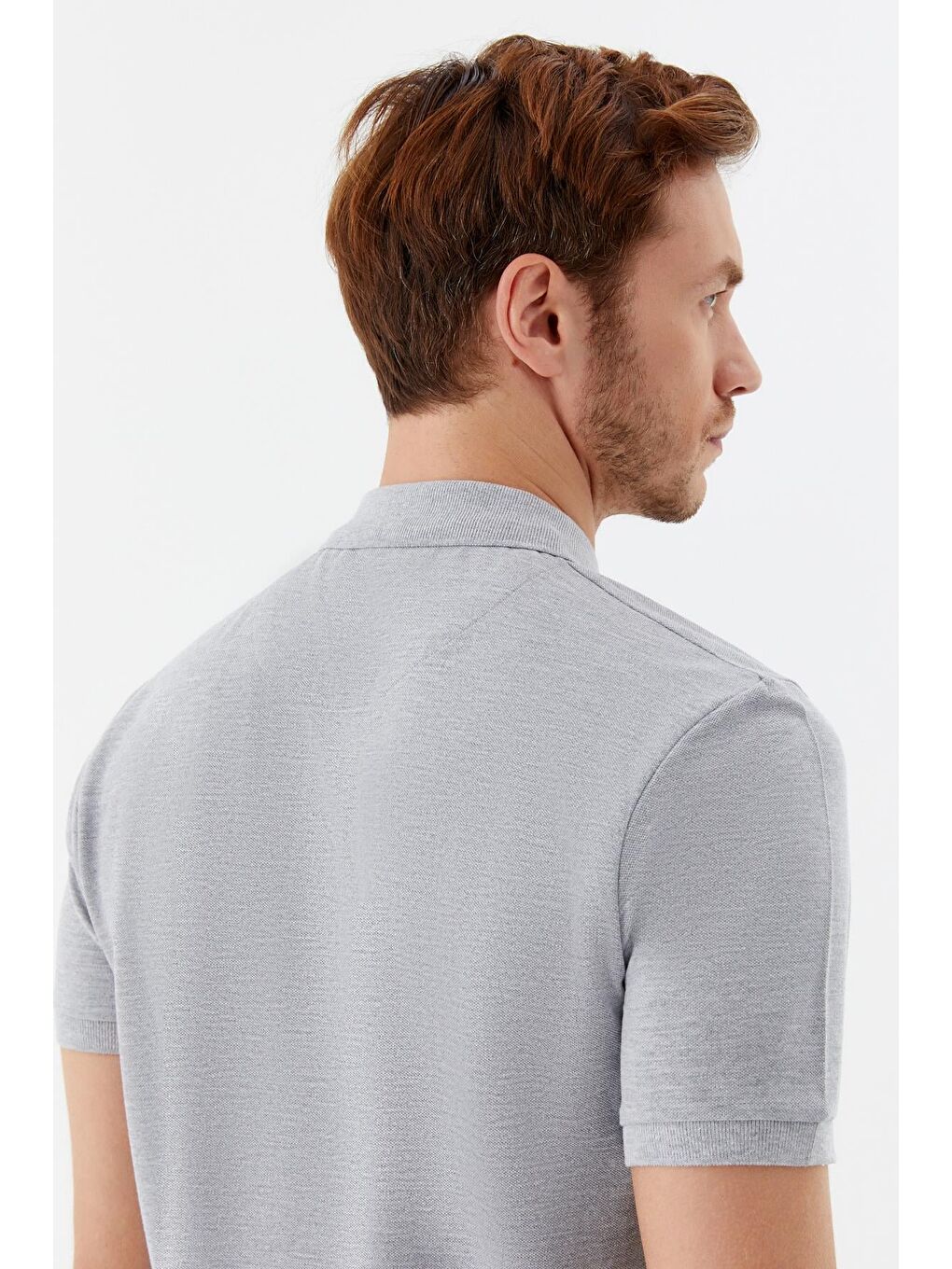 Gri Melanj Regular Fit %100 Pamuklu Polo Yaka Tişört-5