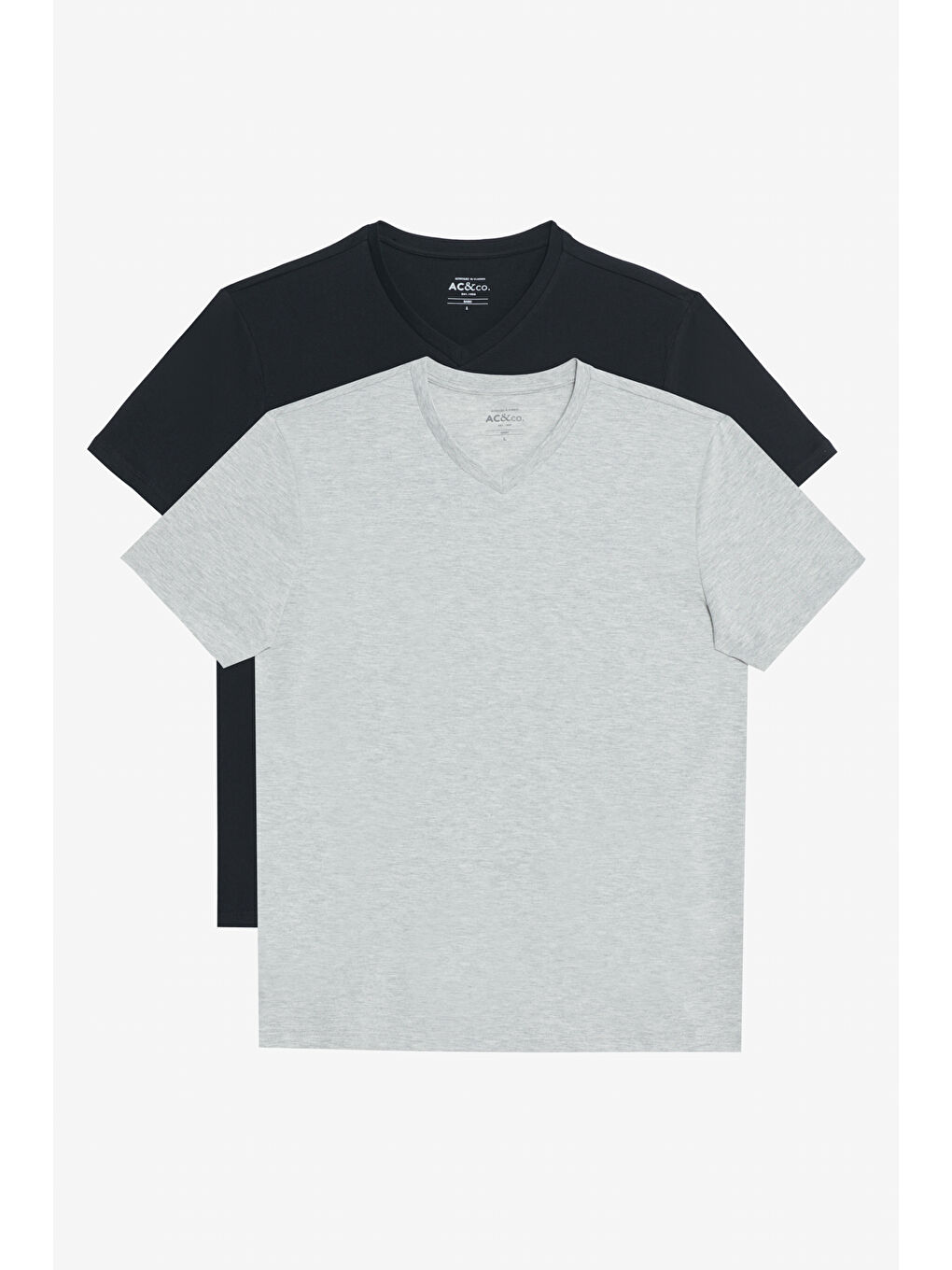 Gri Erkek GRI MELANJ-SIYAH 2'li Slim Fit Dar Kesim V Yaka %100 Pamuk Tişört