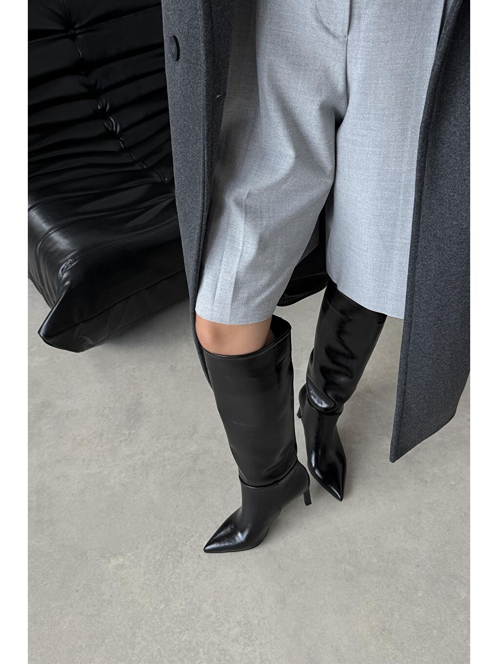 Nadia Kadın Kırışık Deri Çizme Siyah