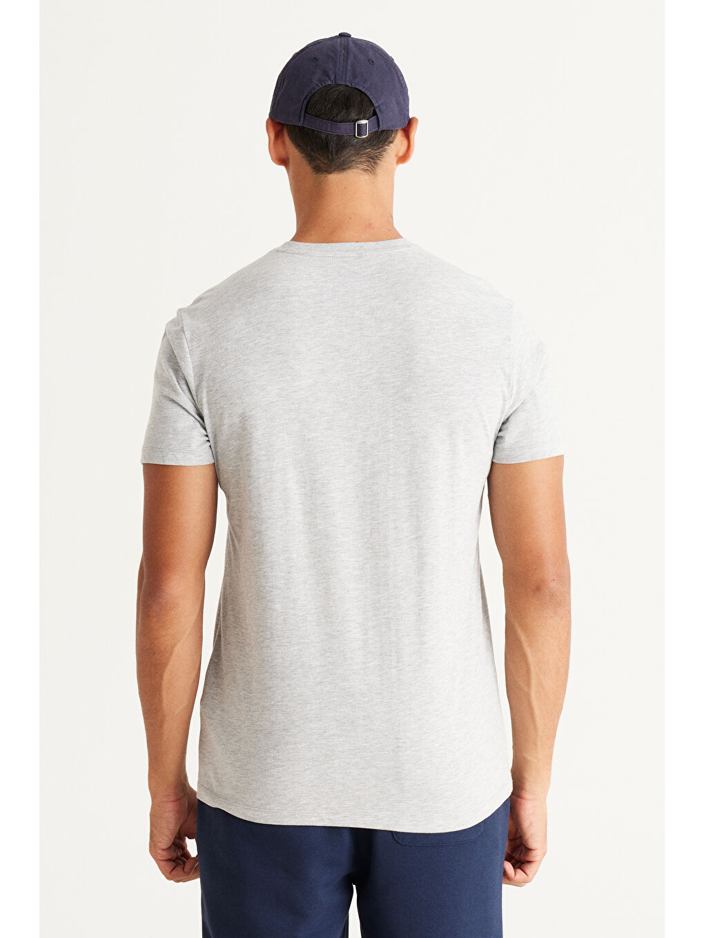 Gri Erkek GRI MELANJ-SIYAH 2'li Slim Fit Dar Kesim V Yaka %100 Pamuk Tişört-7