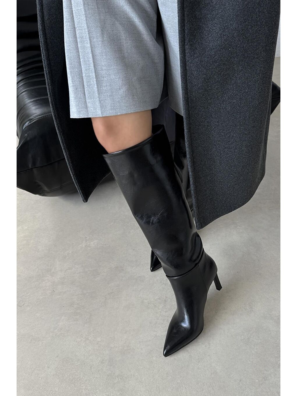 Nadia Kadın Kırışık Deri Çizme Siyah-3