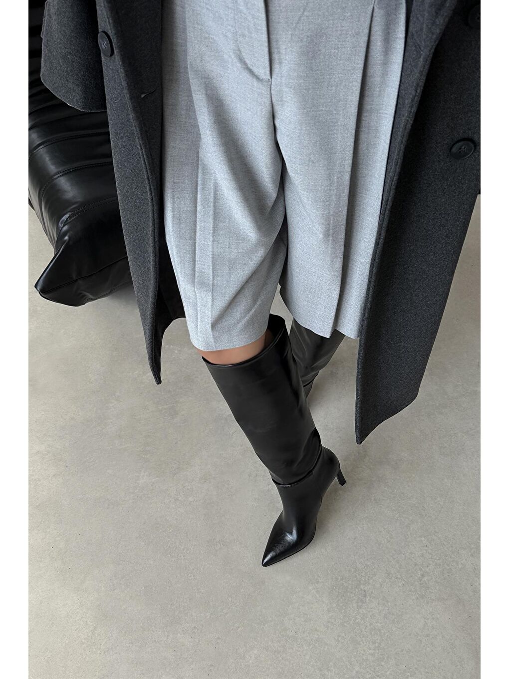 Nadia Kadın Kırışık Deri Çizme Siyah-4