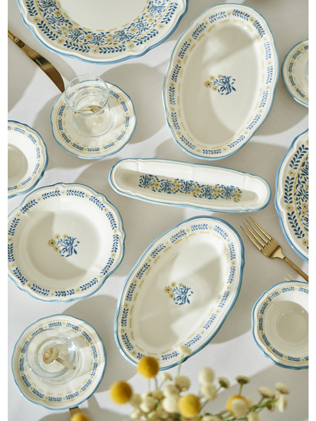 Liana Stoneware 52 Parça 12 Kişilik Kahvaltı Takımı Mavi-1