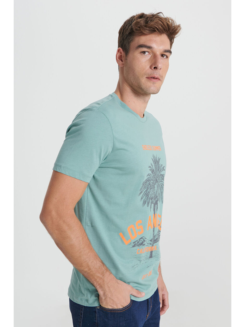 Yeşil Erkek MINT YESIL Standart Fit Normal Kesim %100 Pamuk Bisiklet Yaka Tişört-2