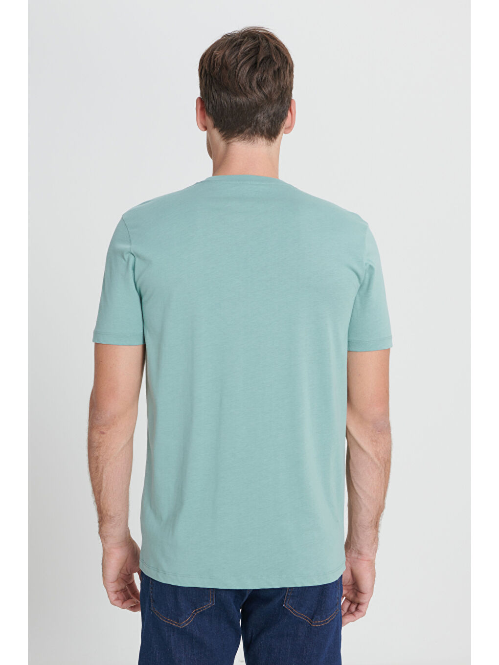 Yeşil Erkek MINT YESIL Standart Fit Normal Kesim %100 Pamuk Bisiklet Yaka Tişört-5